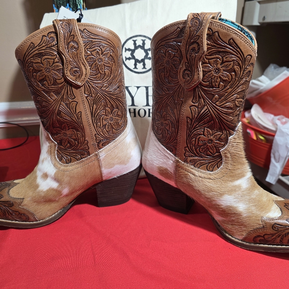 MYRA BAG‎ Kelsey Short Cowboy Boots Brown Hair On Hide Size 9 NWT - Picture 5 of 10